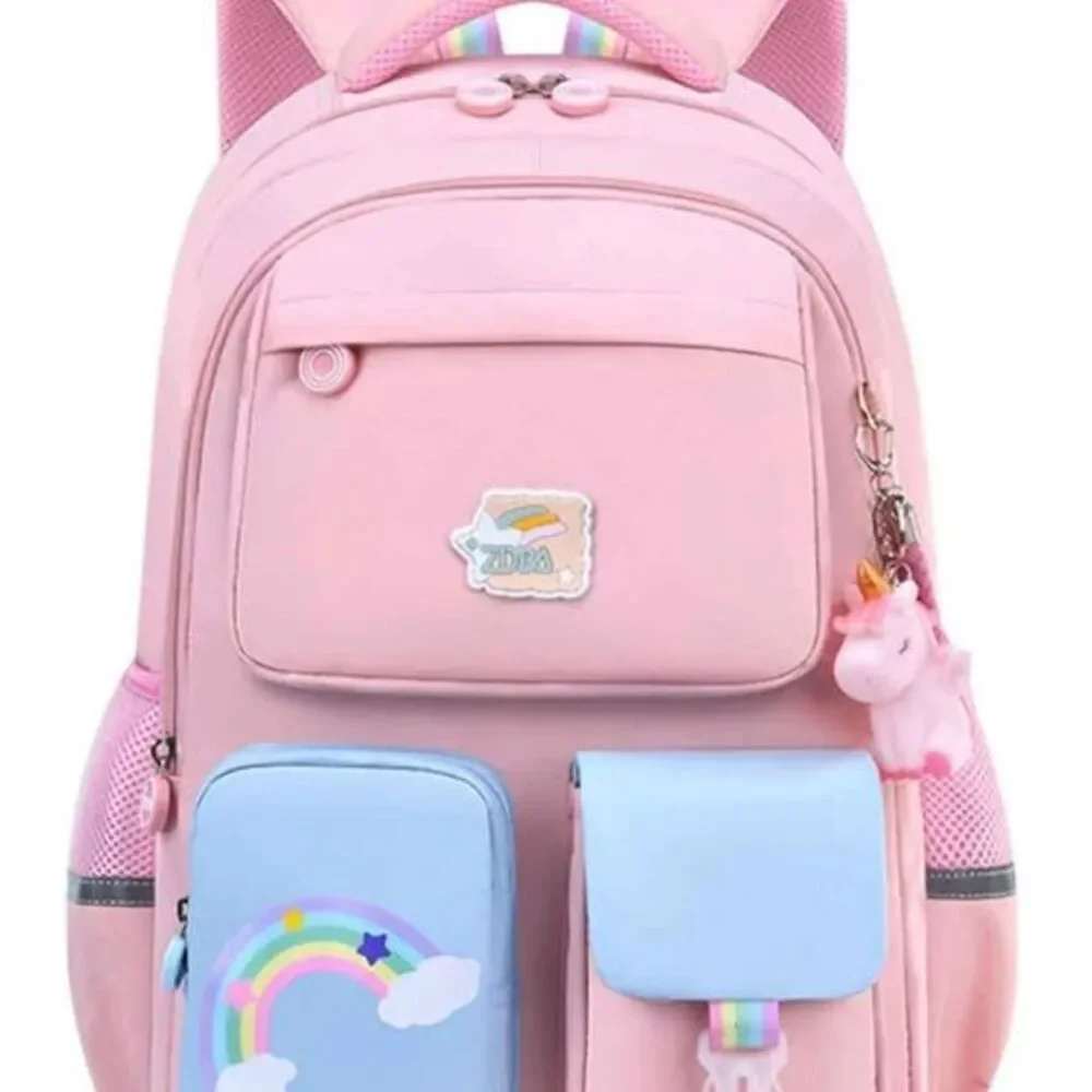 3 PCs Pink Kids Unicorn Backpack For Girl,Cartoon Large Capacity Pink